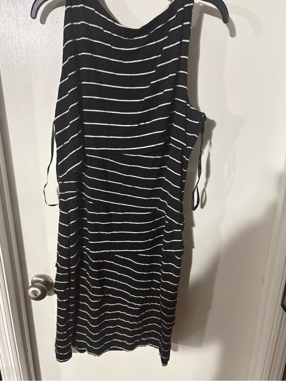 Calvin Klein Black and White Striped Sleeveless Midi Dress